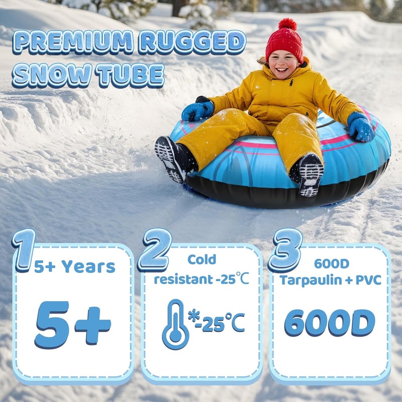 Eterfun أنبوب ثلجي 48 بوصة مع غطاء قماش فاخر للأطفال والبالغين، أنبوب ثلجي قابل للنفخ مصنوع من قاعدة سميكة، ألعاب شتوية خارجية ممتعة للأطفال الأولاد والبنات - Image 4